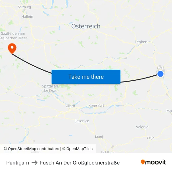 Puntigam to Fusch An Der Großglocknerstraße map