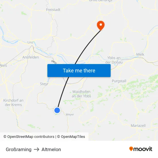 Großraming to Altmelon map