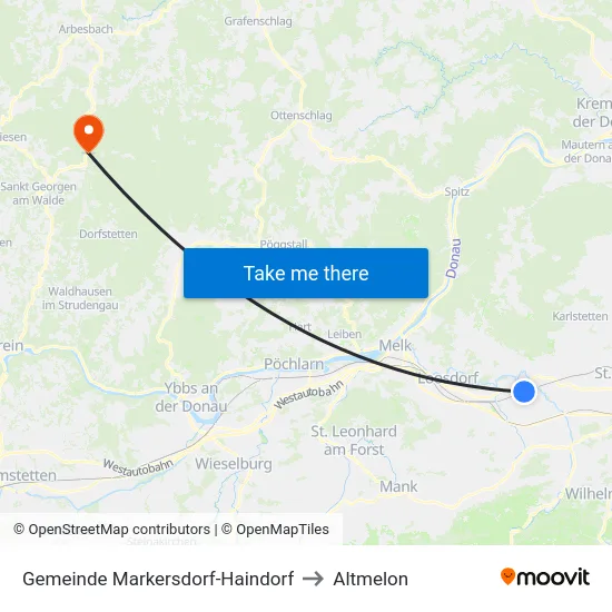 Gemeinde Markersdorf-Haindorf to Altmelon map