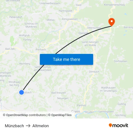 Münzbach to Altmelon map