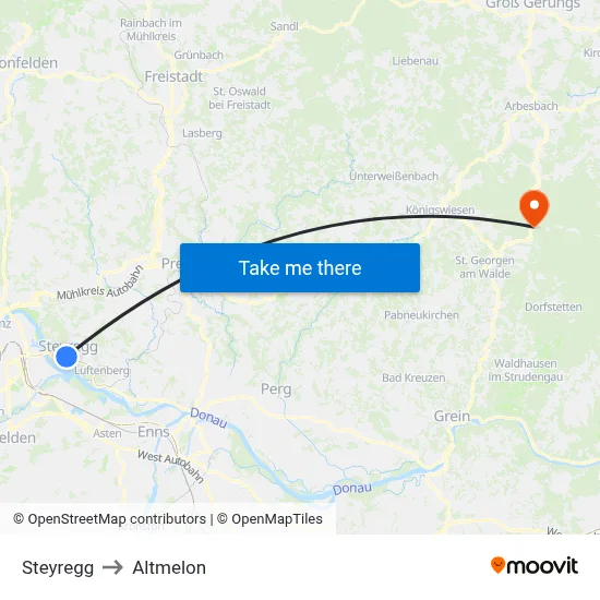 Steyregg to Altmelon map