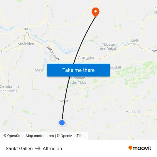 Sankt Gallen to Altmelon map