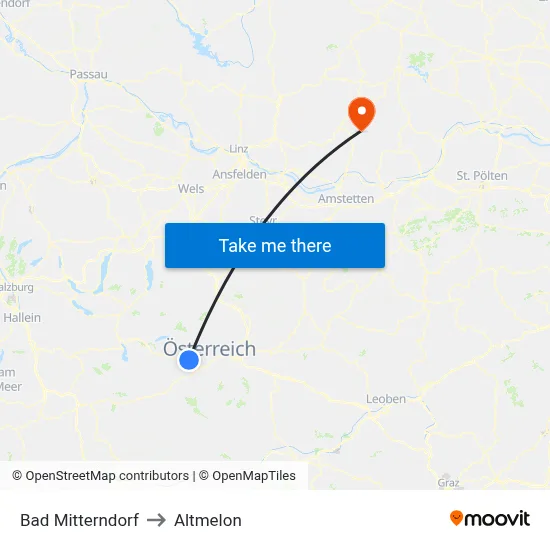 Bad Mitterndorf to Altmelon map