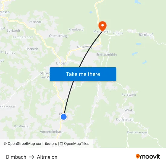 Dimbach to Altmelon map