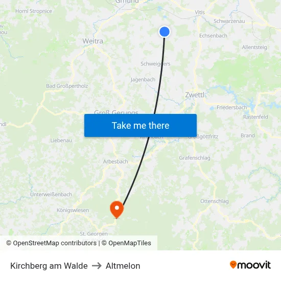 Kirchberg am Walde to Altmelon map