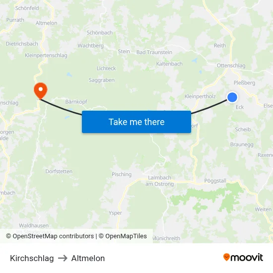 Kirchschlag to Altmelon map