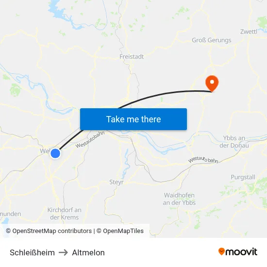 Schleißheim to Altmelon map