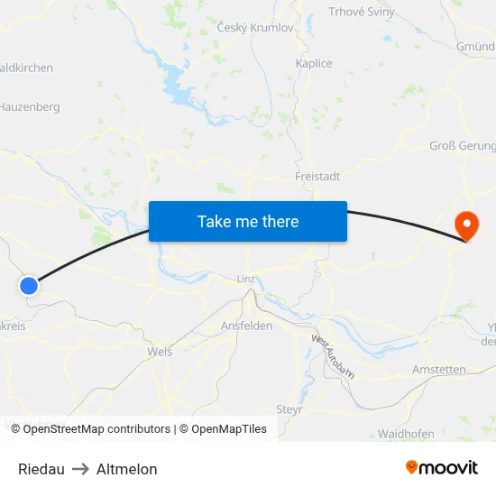 Riedau to Altmelon map