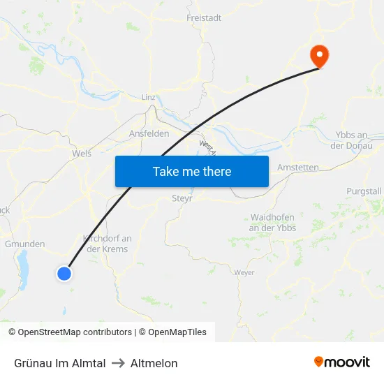 Grünau Im Almtal to Altmelon map