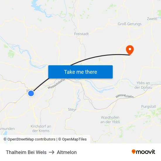 Thalheim Bei Wels to Altmelon map