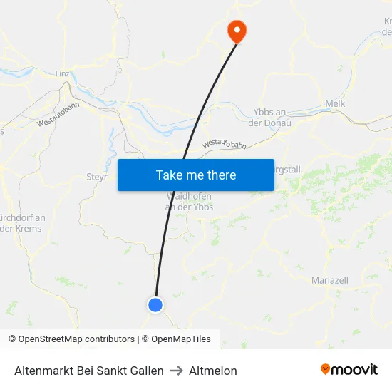 Altenmarkt Bei Sankt Gallen to Altmelon map