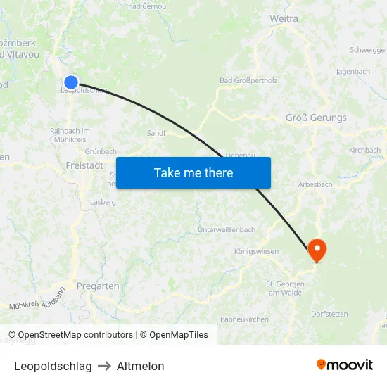 Leopoldschlag to Altmelon map