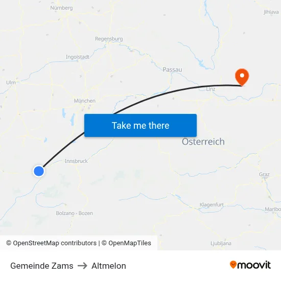 Gemeinde Zams to Altmelon map