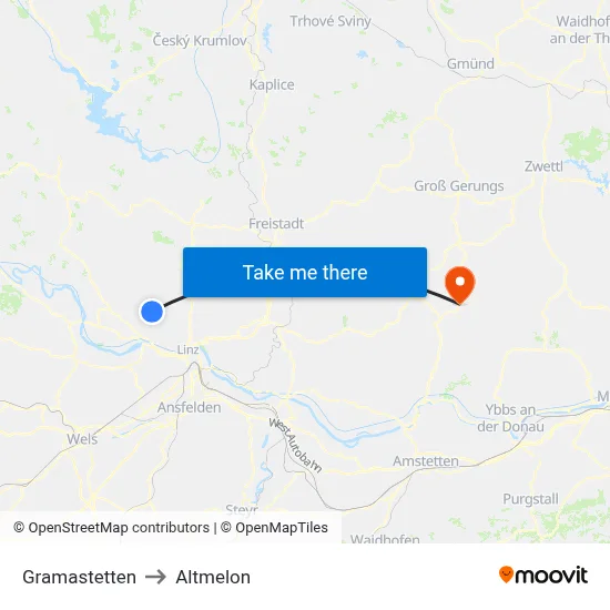 Gramastetten to Altmelon map