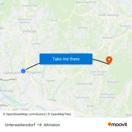 Unterweitersdorf to Altmelon map