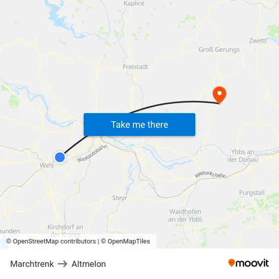 Marchtrenk to Altmelon map