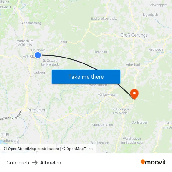 Grünbach to Altmelon map