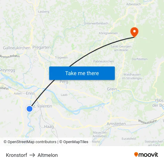 Kronstorf to Altmelon map