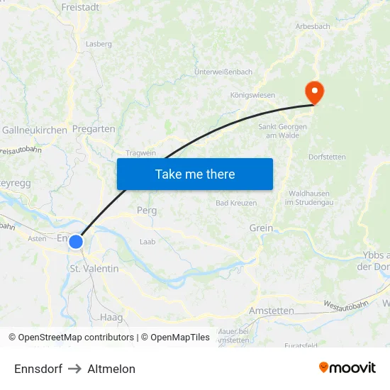 Ennsdorf to Altmelon map