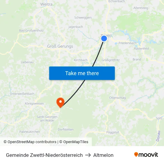 Gemeinde Zwettl-Niederösterreich to Altmelon map