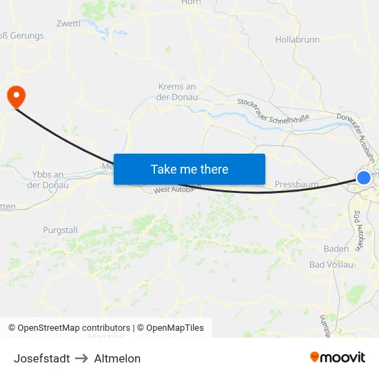 Josefstadt to Altmelon map