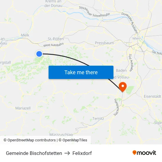 Gemeinde Bischofstetten to Felixdorf map