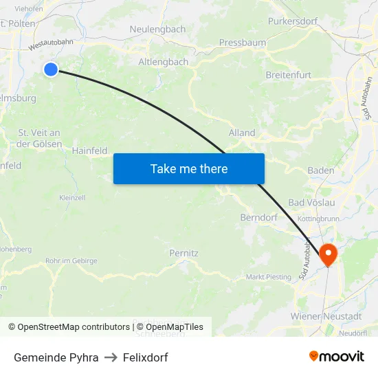 Gemeinde Pyhra to Felixdorf map