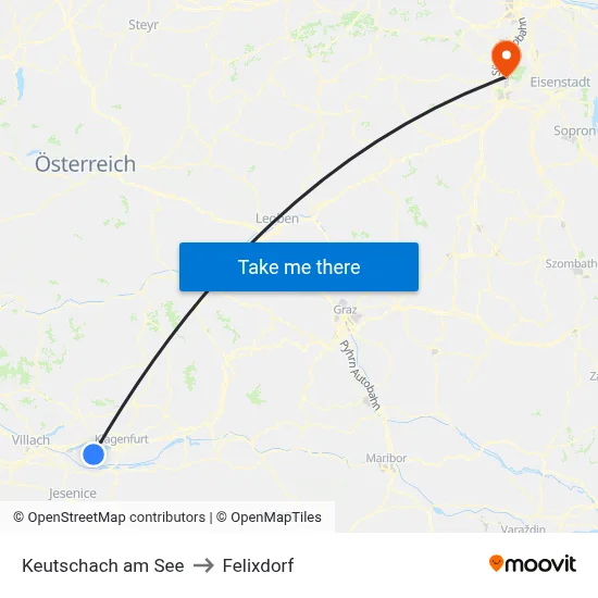Keutschach am See to Felixdorf map