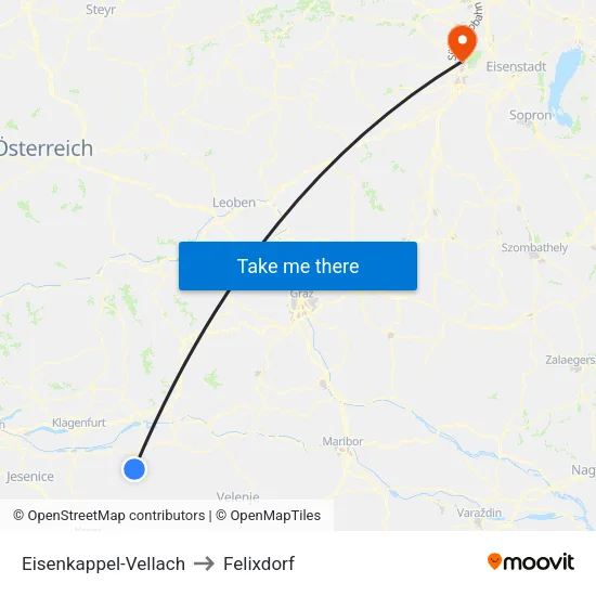 Eisenkappel-Vellach to Felixdorf map