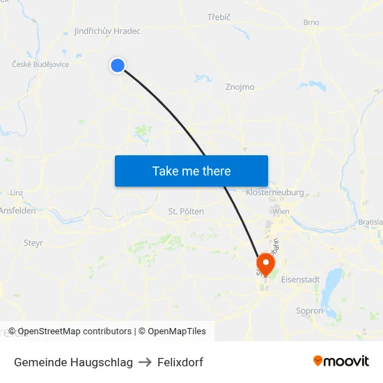 Gemeinde Haugschlag to Felixdorf map