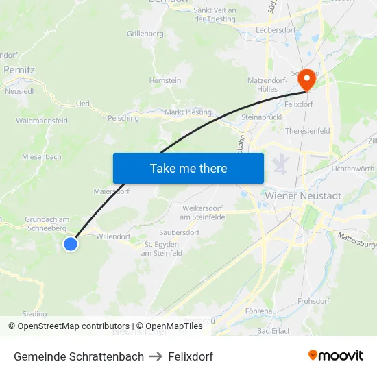 Gemeinde Schrattenbach to Felixdorf map