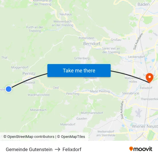 Gemeinde Gutenstein to Felixdorf map