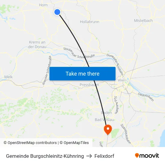 Gemeinde Burgschleinitz-Kühnring to Felixdorf map