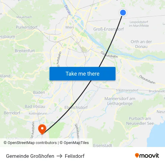 Gemeinde Großhofen to Felixdorf map