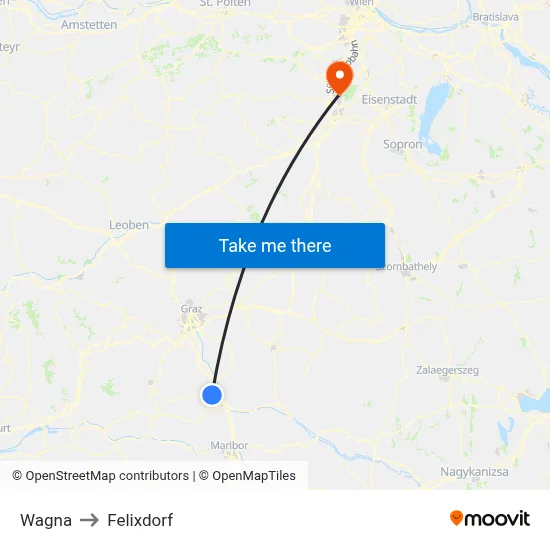 Wagna to Felixdorf map