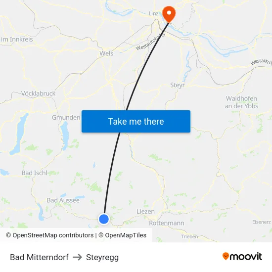 Bad Mitterndorf to Steyregg map