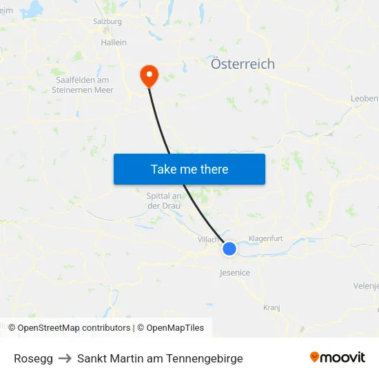 Rosegg to Sankt Martin am Tennengebirge map
