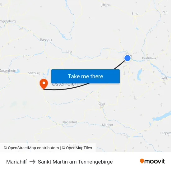 Mariahilf to Sankt Martin am Tennengebirge map