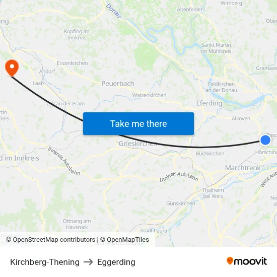 Kirchberg-Thening to Eggerding map