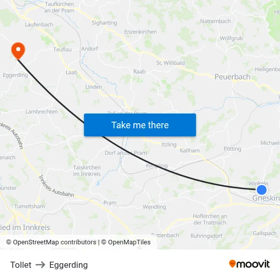 Tollet to Eggerding map