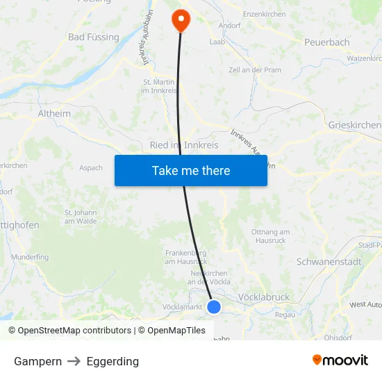 Gampern to Eggerding map