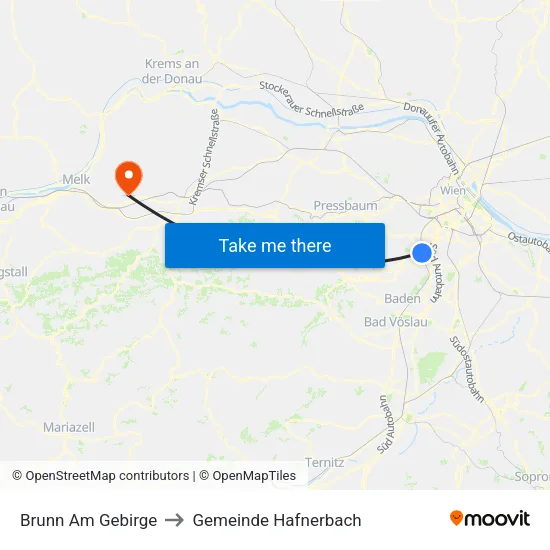 Brunn Am Gebirge to Gemeinde Hafnerbach map