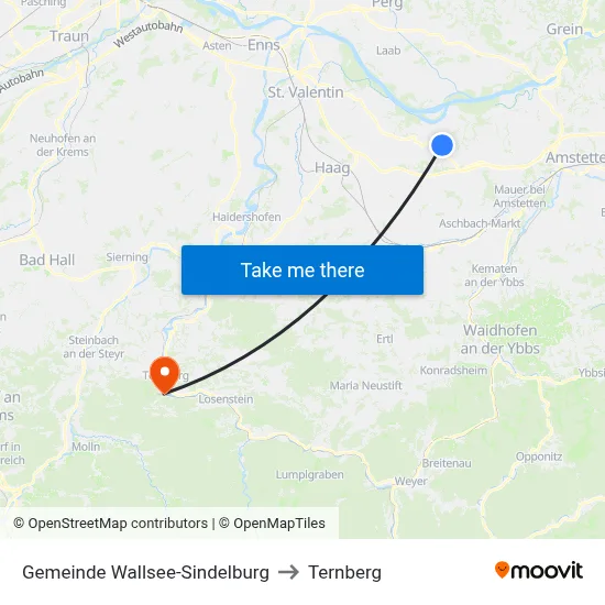 Gemeinde Wallsee-Sindelburg to Ternberg map