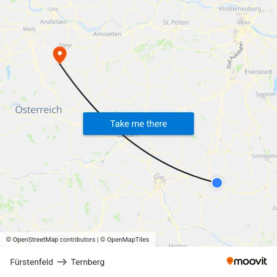 Fürstenfeld to Ternberg map