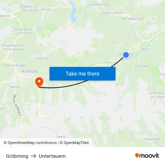 Gröbming to Untertauern map