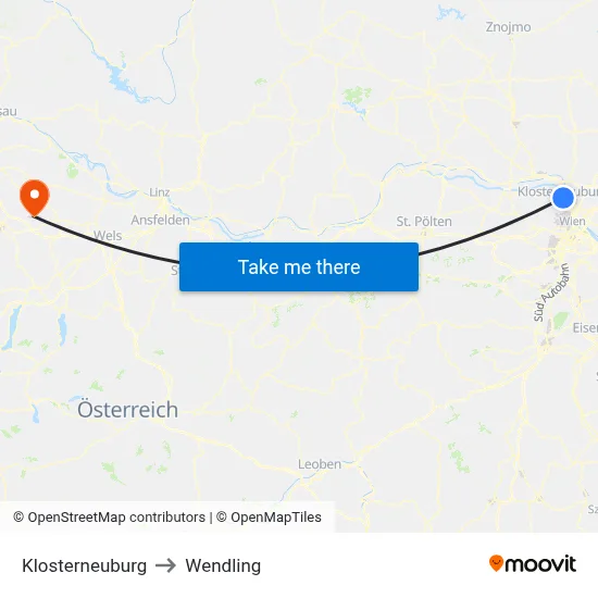 Klosterneuburg to Wendling map