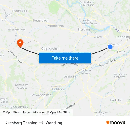 Kirchberg-Thening to Wendling map