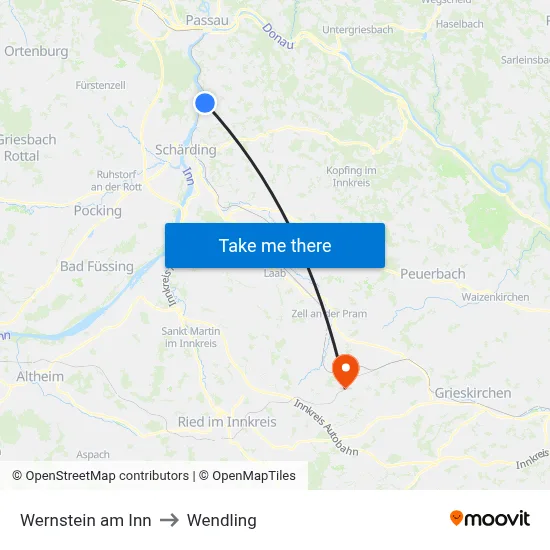 Wernstein am Inn to Wendling map