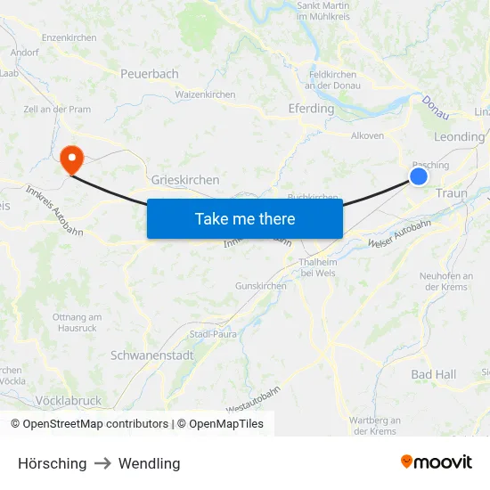 Hörsching to Wendling map