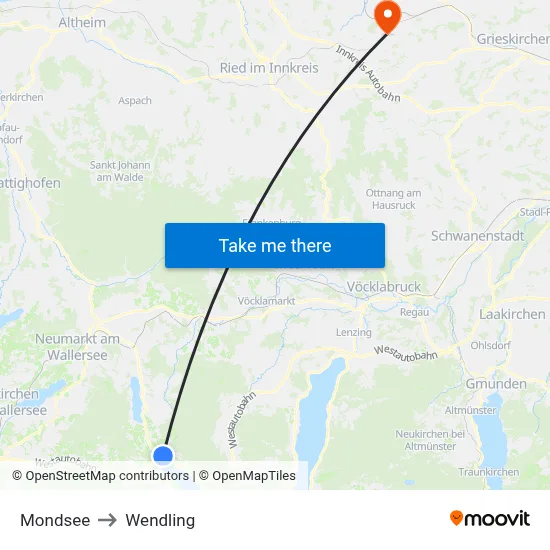 Mondsee to Wendling map